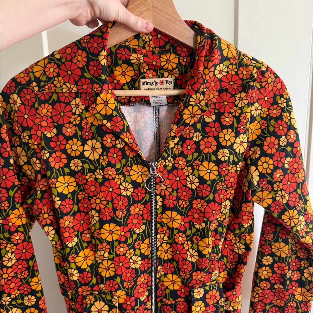 Floral Zip-Front Jumpsuit in Orange & Yellow - Picture 2 of 10